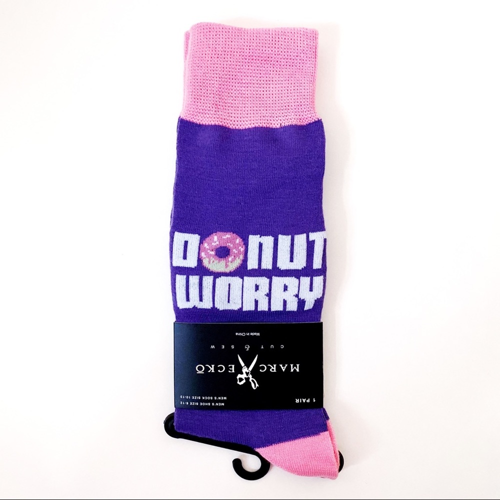 Donut Worry Marc Ecko Crew Socks Mens Purple Pink Donuts Fun Funny Novelty Gift